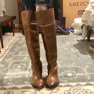 Cognac Tall Leather Boots with Gold Zips Size 9